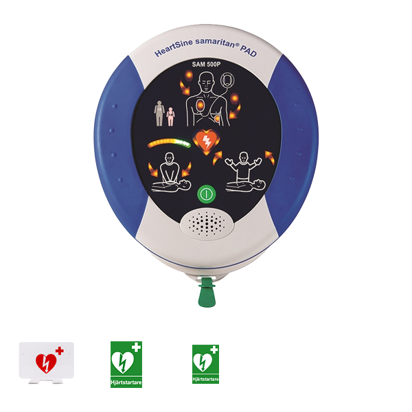 Hjärtstartarpaket Samaritan PAD 500P med väska och väggfäste, hjärtstartare & tillbehör av hög kvalité. Alltid med 1 års försäkring och 8 års garanti. 